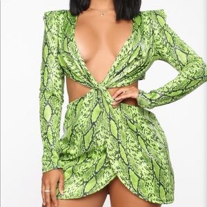 Deadly Gossip Snake Knot Mini Dress - Neon Green